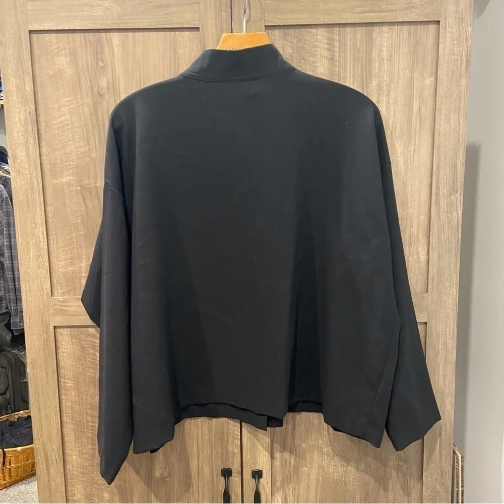 Eileen Fisher Medium Petite Wool Stand Collar Overshirt in Black (flaw)